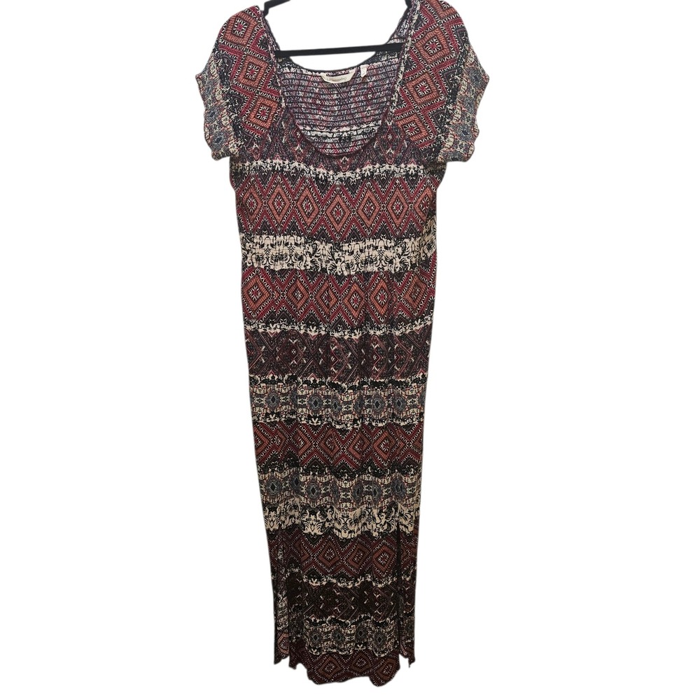 Soft Surroundings‎ Maxi Dress Diamond Print Casual Bohemian Rayon Women's Size L